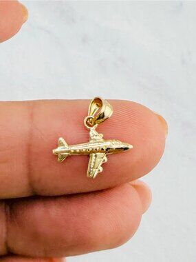 Genuine 14K Gold Airplane Pendant - pilot gift aviation - Dije en oro